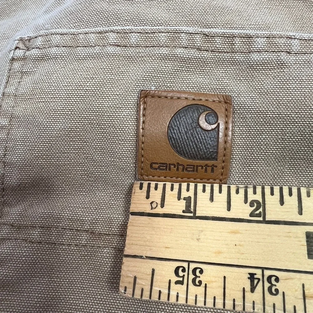 Vintage CARHARTT Carpenter Shorts Size 36 Tan Men's Canvas Workwear Big Patch